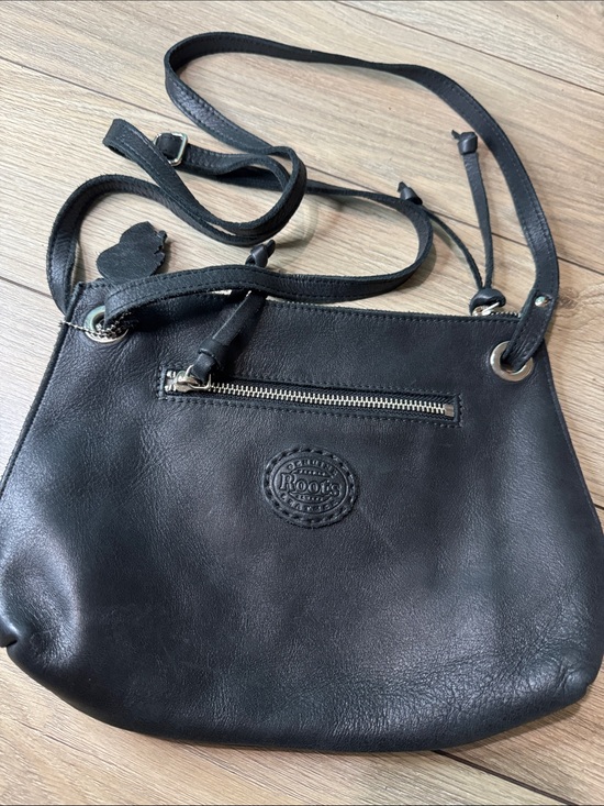 Roots Handbags - Roots Black Leather Crossbody with Front Zip Pocket